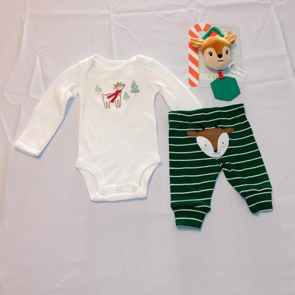 Baby First Christmas Outfit & Toy Gift Set Reindeer Newborn 6 Month Unisex NEW